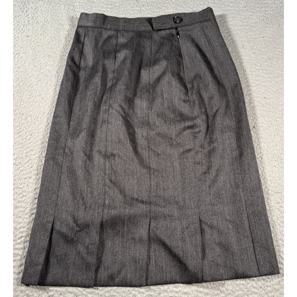Escada A Line Skirt Womens 34 Gray Wool Knee Length Office Split Hem Office Wear